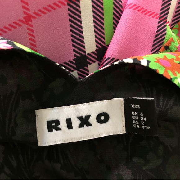 RIXO LONDON WINNIE DRESS CHECK SWIRL FLORAL IN PINK SIZE XXS - Picture 4 of 4